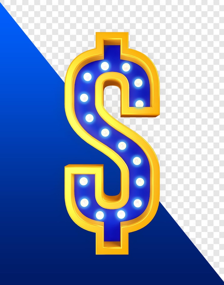 PSD signe dollar jaune et bleu avec lumière