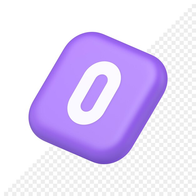 Signe numérique de bouton de numéro de caractère zéro pour les mathématiques comptant l'icône isométrique 3d de communication du cyberespace