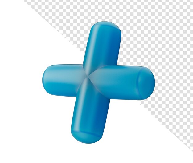 Signo 3D azul más con un acabado brillante con bordes redondeados lisos Ilustración 3D