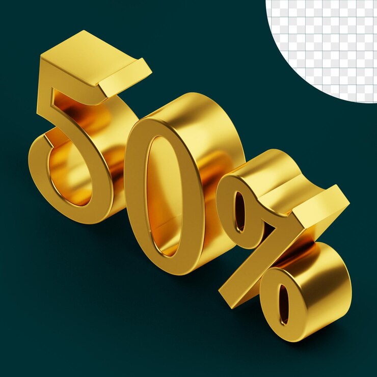 Signo de 50 por ciento concepto aislado de representación 3d