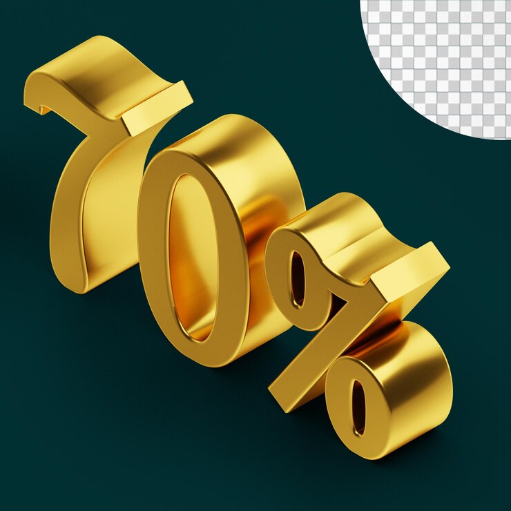 Signo de 70 por ciento concepto aislado de representación 3d