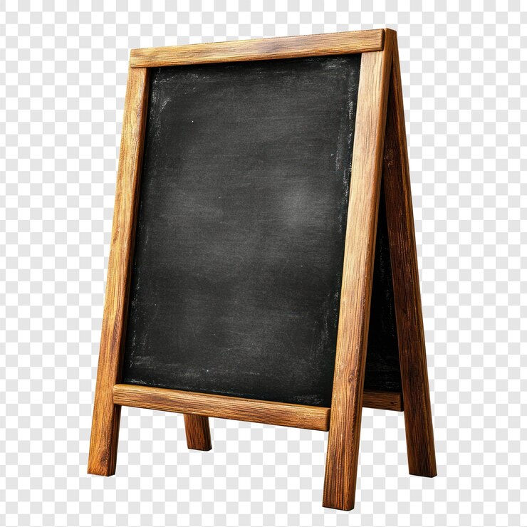 PSD signo de acera negra tabla de tiza vista delantera aislada en un fondo transparente