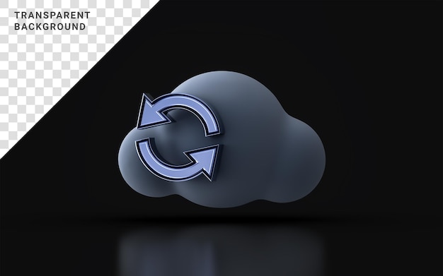 signo de actualización de nube sobre fondo oscuro concepto de renderizado 3d para restauración de datos recarga de rotación de reciclaje