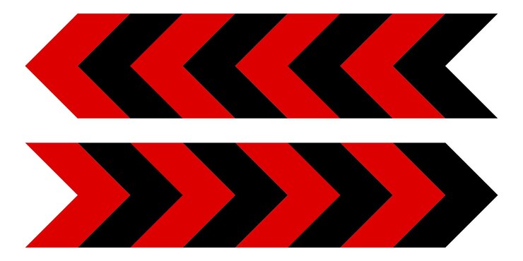 PSD signo de advertencia de chevron negro y rojo para la indicación de peligro con elemento flecha