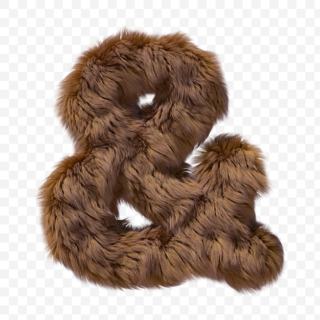 Signo de ampersand del alfabeto peludo marrón sobre fondo aislado Ilustración 3D