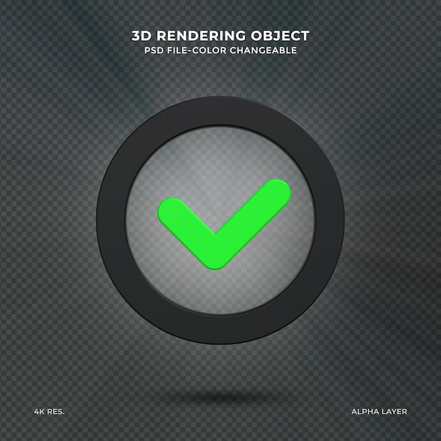 Signo aprobado Icono de ui de marca de verificación 3d Icono de signo de marca de verificación de representación 3d