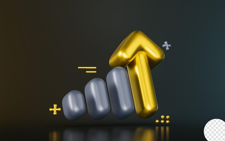 PSD signo de barra de gráfico de línea de negocio sobre fondo oscuro concepto de renderizado 3d para el progreso de datos financieros