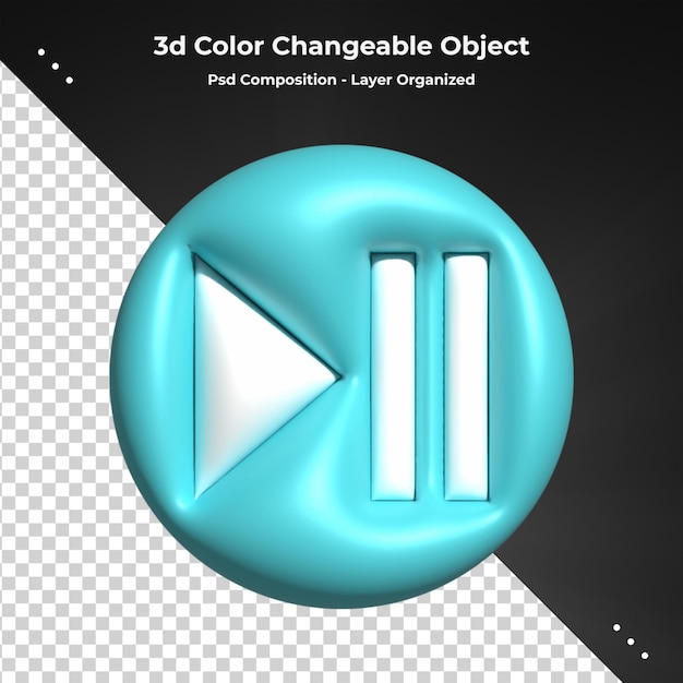 PSD signo de botón de reproducción brillante logotipo de redes sociales 3d música icono mínimo representación 3d
