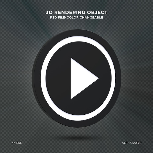 Signo de botón de reproducción brillante Logotipo de redes sociales 3d Música icono mínimo Representación 3d