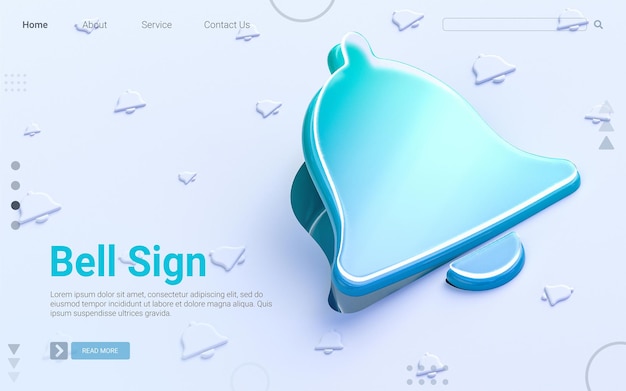 Signo de campana plegable sobre fondo blanco Concepto de renderizado 3D para portada de plantilla web de banner social