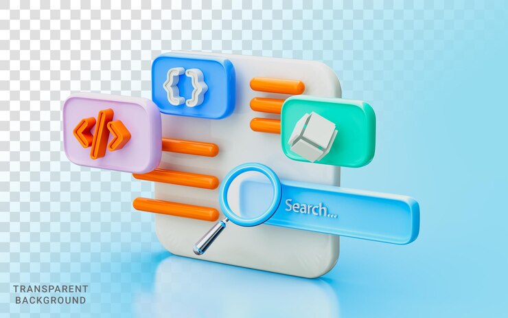 PSD signo de codificación con lupa ilustración 3d desarrollo de sitios web de negocios crear táctica de búsqueda
