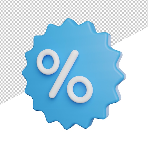 Signo de descuento Porcentaje vista lateral 3d renderizado icono ilustración sobre fondo transparente