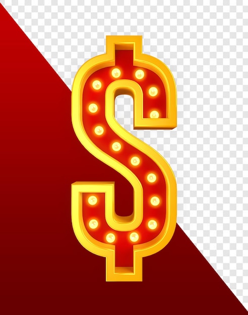 PSD signo de dólar amarillo y rojo con luz.