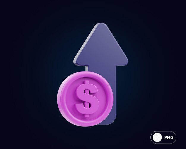 PSD signo de dólar ascender ilustración 3d