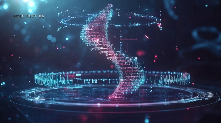 PSD signo de dólar digital abstracto formando una hélice dentro de una interfaz hud futurista
