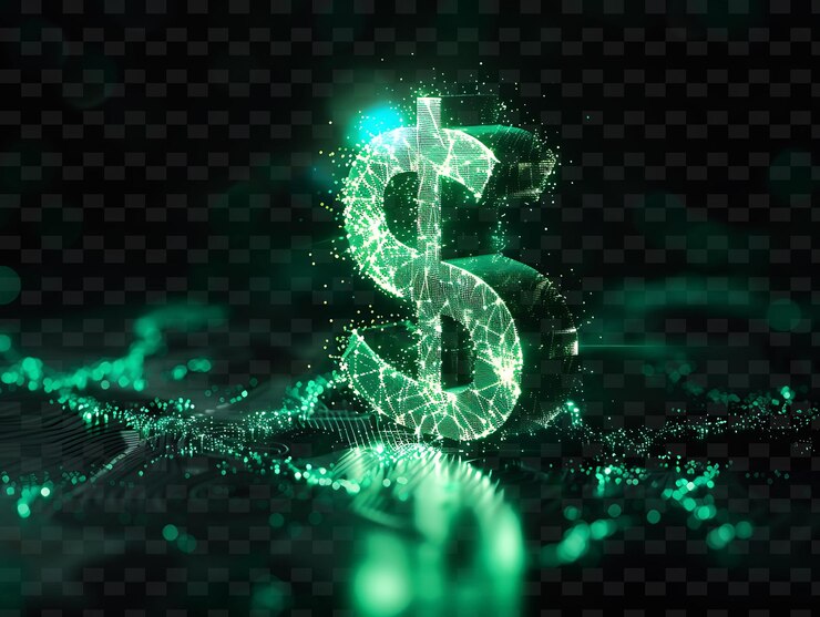 PSD un signo de dólar en un fondo negro con una luz verde