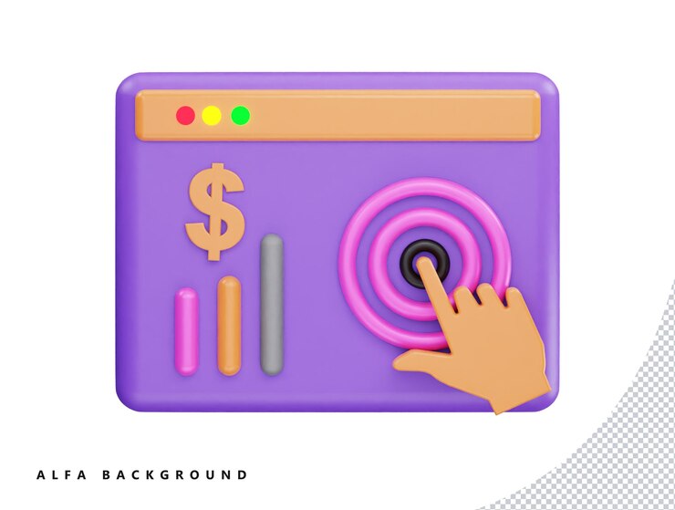 PSD signo de dólar, gráfico y cursor de mano con ilustración de estilo minimalista de dibujos animados de icono de vector 3d