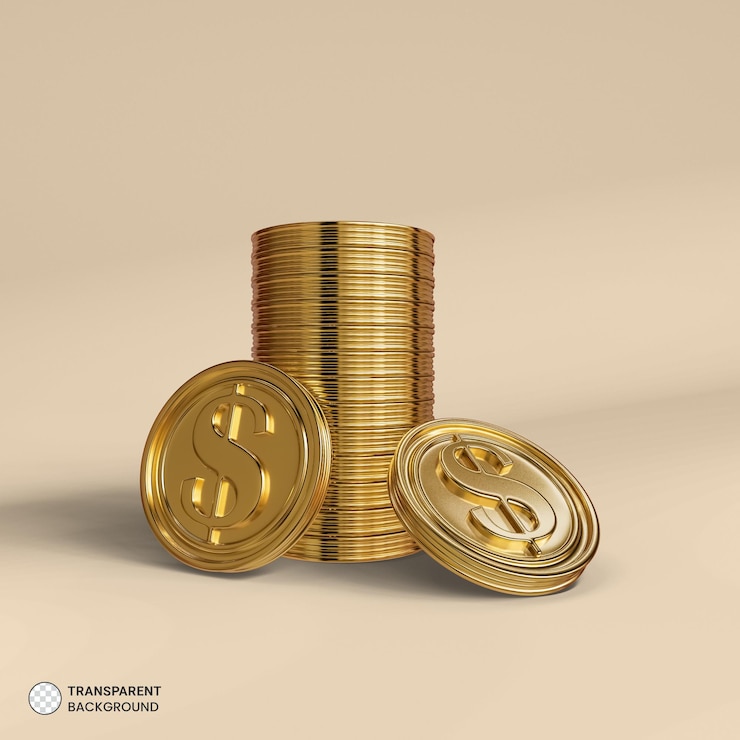 PSD signo de dólar icono de moneda de oro render 3d aislado