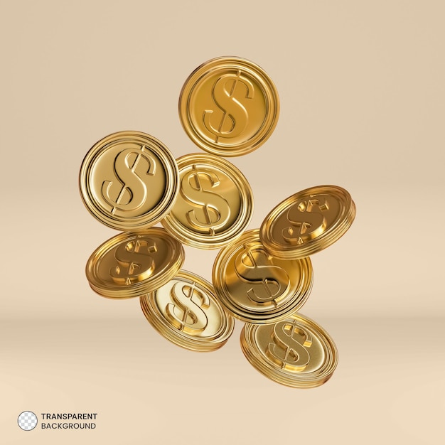 PSD signo de dólar icono de moneda de oro render 3d aislado