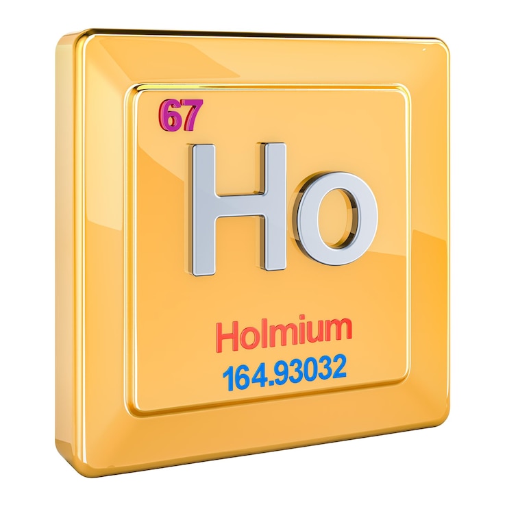 PSD el signo del elemento químico holmio ho con el número 67 en la tabla periódica renderizado en 3d aislado en un fondo transparente