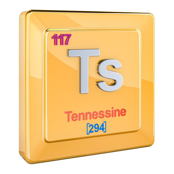 PSD el signo del elemento químico tennessine ts con el número 117 en la tabla periódica renderizado en 3d aislado en un fondo transparente