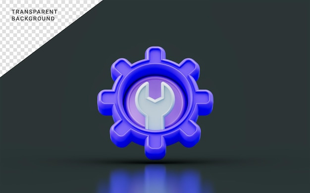 signo de engranaje con llave sobre fondo oscuro 3d render concepto para reparación de instrumentos mecánicos