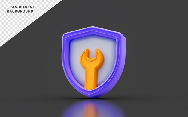 signo de escudo de seguridad con llave sobre fondo oscuro concepto de renderizado 3d para actualización de reparación de protección