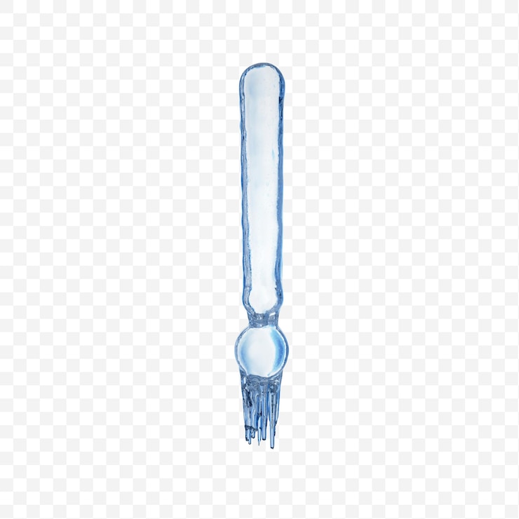 PSD signo de exclamación del alfabeto hecho de hielo derretido azul aislado sobre fondo transparente