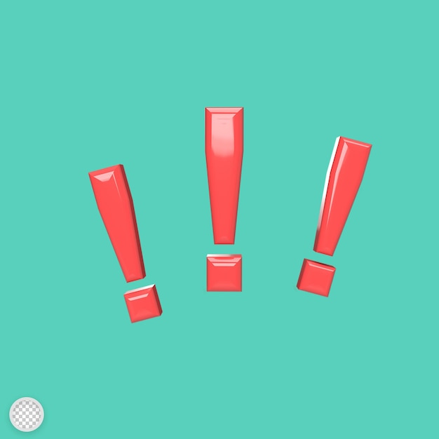 Signo de exclamación modelo 3d estilo de dibujos animados render ilustración