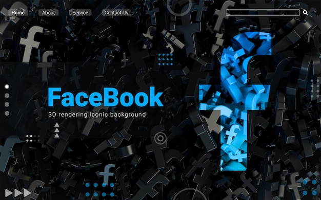 PSD signo de facebook oscuro fondo icónico abstracto para banner web y social anuncio 3d render