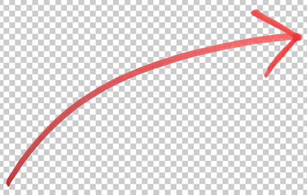 Signo de flecha dibujado con marcador rojo en fondo transparente