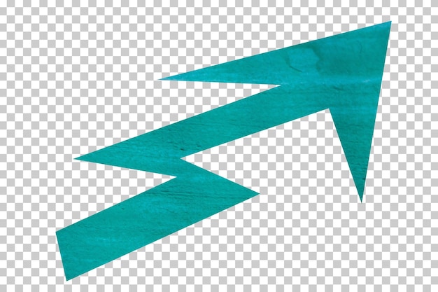 Signo de flecha de papel de acuarela verde en un fondo transparente