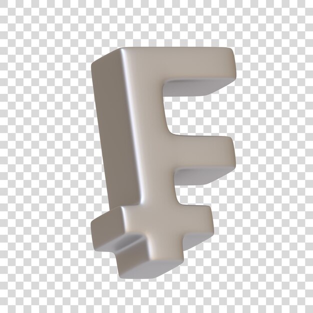 Signo de franco plateado aislado sobre fondo blanco Icono 3D signo y símbolo Estilo minimalista de dibujos animados