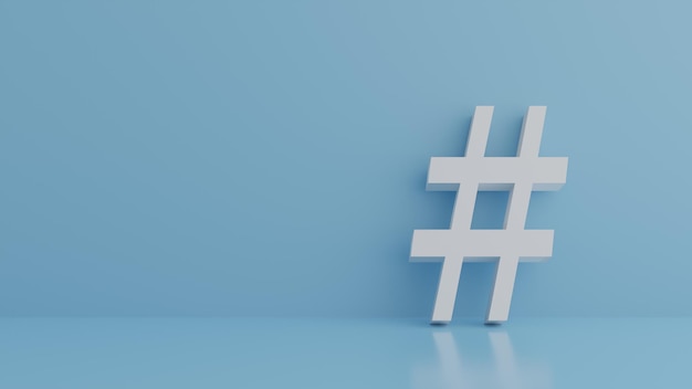 PSD signo de hashtag en azul pastel ilustración 3d