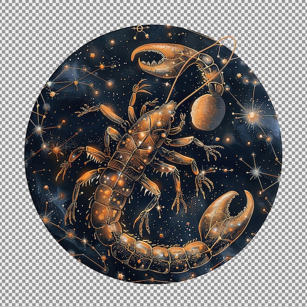 Signo del horóscopo de Escorpio en círculo concepto de galaxia signo del zodiaco aislado en fondo blanco