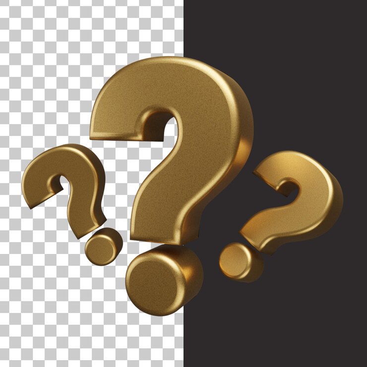 PSD signo de interrogación dorado realista en 3d con efecto brillante en renderizado 3d