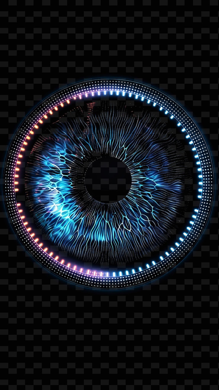 PSD signo de iris biométrico con un marco de tablero circular con iris pa forma y2k decoración de carteles creativos