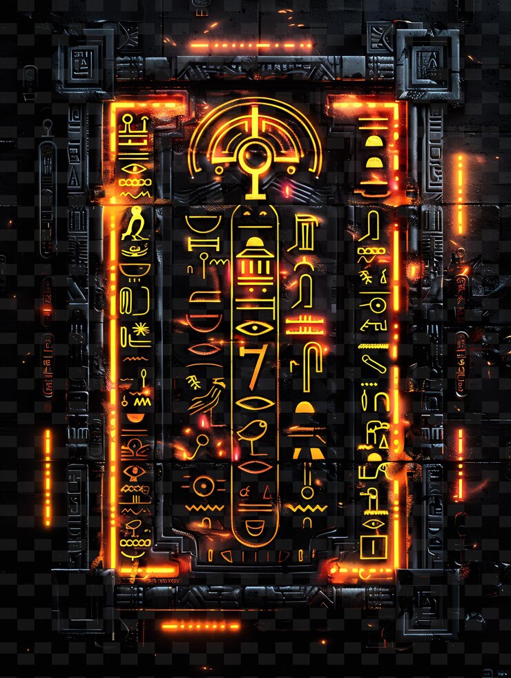 PSD signo jeroglífico futurista con un tablero en forma de jeroglifos fr decoración de carteles creativos en forma de y2k