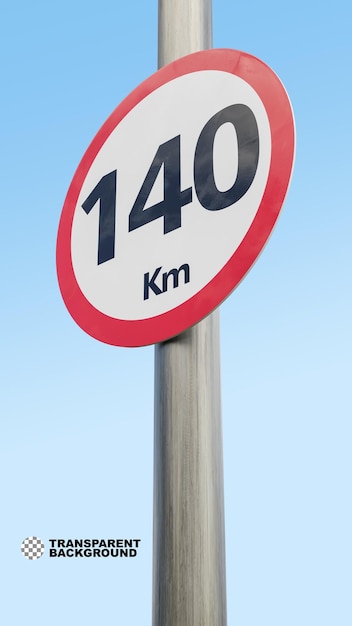 Signo de límite de velocidad de 140 km signo de ciento cuarenta kilómetros renderizado en 3D