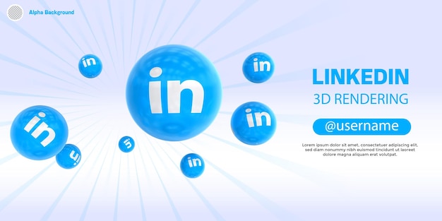 PSD signo de linkedin representación 3d fondo icónico realista oscuro abstracto para plantilla de banner social