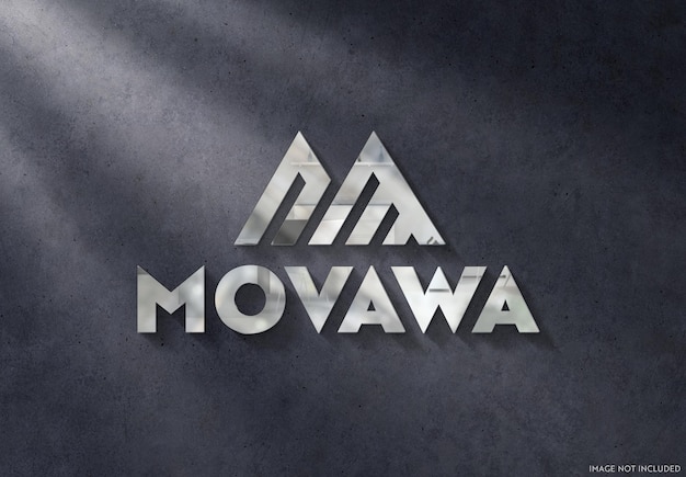 Signo de logotipo de metal 3D en maqueta de pared oscura
