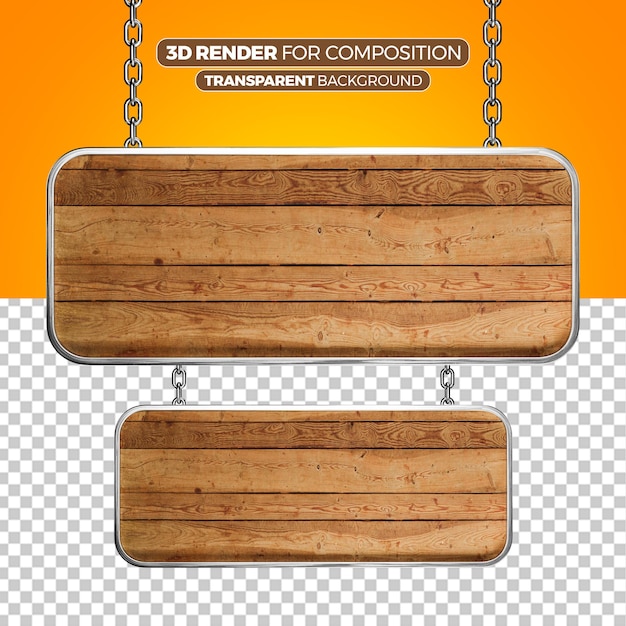 Signo de madera con cadenas colgando para la composición 2