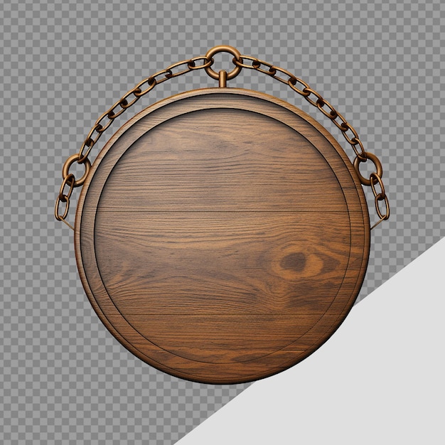 PSD signo de madera circular vacío con cadenas 3d elemento png aislado en fondo transparente