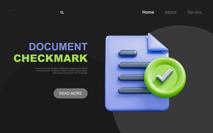 PSD signo de marca de verificación de documento sobre fondo oscuro concepto de renderizado 3d para papeleo completo hecho