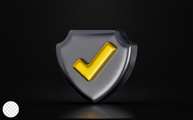 Signo de marca de verificación de escudo de seguridad sobre fondo oscuro concepto de renderizado 3d para una protección segura