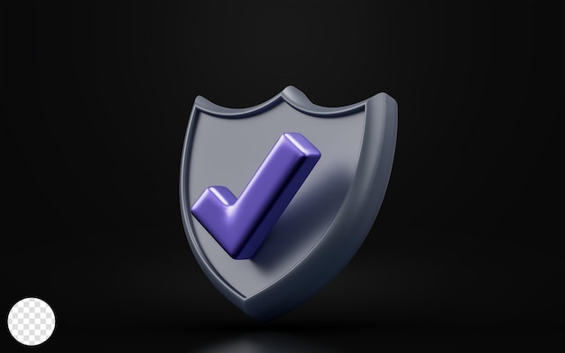 signo de marca de verificación de escudo de seguridad sobre fondo oscuro concepto de renderizado 3d para seguridad de protección