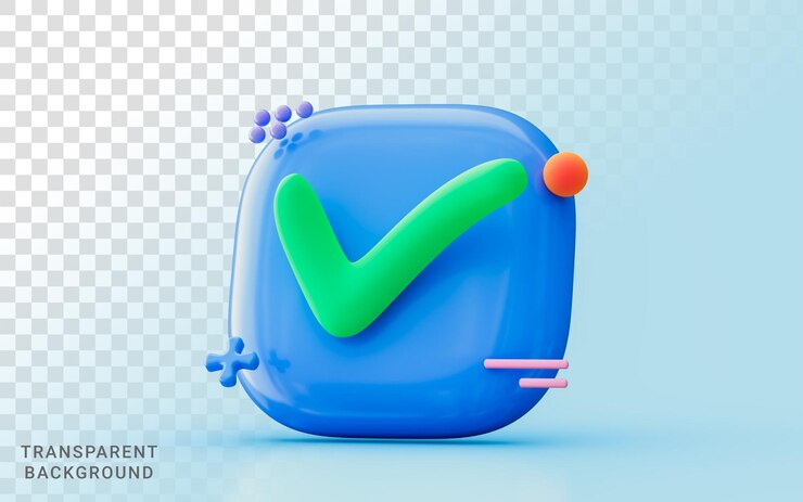 PSD signo de marca de verificación verde y azul, aprobación correcta o correcta o concepto y confirmación de ilustración 3d