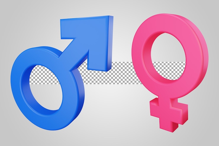 Signo masculino femenino aislado sobre fondo transparente 3D Render