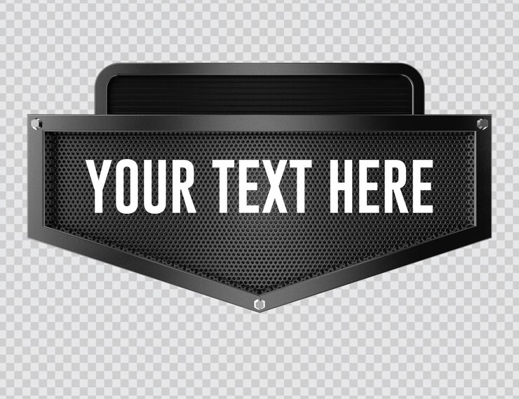 PSD signo de metal negro con marcador de lugar de texto