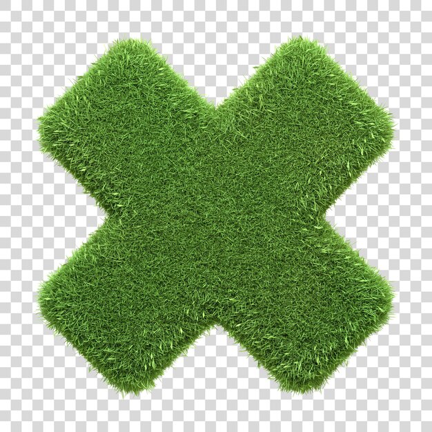 Un signo de multiplicación de textura de hierba verde aislado en un fondo blanco Ilustración de renderización 3D